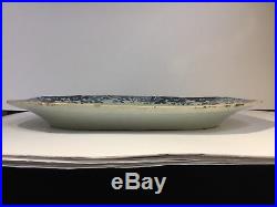 FINE CHINESE 18th C QIANLONG BLUE WHITE PLATTER PLATE OVAL DISH 13 BROWN BORDER
