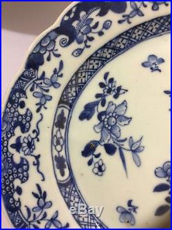 FINE CHINESE 18th C QIANLONG BLUE WHITE PLATTER PLATE OVAL DISH 13 FLORAL VGC