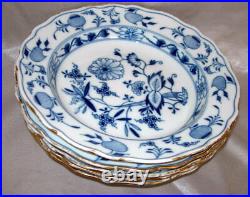 FIVE (5) Antique Meissen Blue Onion Gold Trim Soup Plates 8.5Dia. Crossed Sword