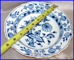 FIVE (5) Antique Meissen Blue Onion Gold Trim Soup Plates 8.5Dia. Crossed Sword