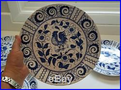 FIVE Johnson Brothers Blue & White Chanticleer Rooster Dinner Plates 10