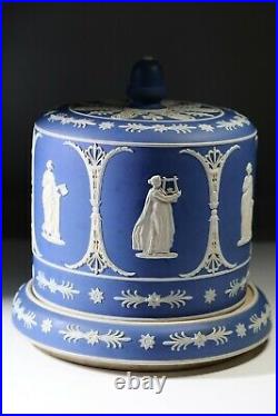 Fine Antique English Dudson Blue White Jasperware Cheese Dome Cake Plate Server