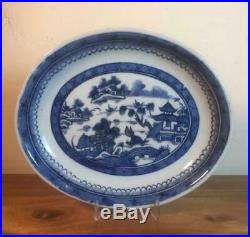 Fine Canton Export Blue & White Oval Plate Willow 1800's