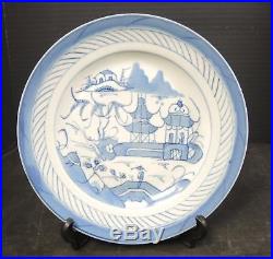 Five Antique Chinese Canton Export Blue & White 8 1/2 Luncheon Plates
