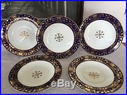 Five Royal Crown Derby, England 10 Plates (COBALT BLUE/WHITE/GOLD) RARE