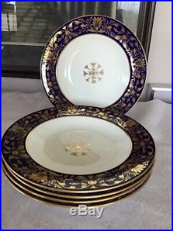 Five Royal Crown Derby, England 10 Plates (COBALT BLUE/WHITE/GOLD) RARE