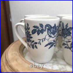 Floral Churchill Coffee mugs 4 Peony Delft Blue White Roses Vitrified? Ceramic