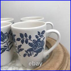 Floral Churchill Coffee mugs 4 Peony Delft Blue White Roses Vitrified? Ceramic