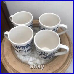 Floral Churchill Coffee mugs 4 Peony Delft Blue White Roses Vitrified? Ceramic