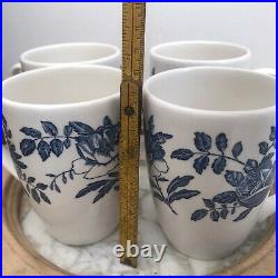 Floral Churchill Coffee mugs 4 Peony Delft Blue White Roses Vitrified? Ceramic