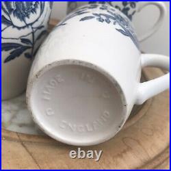 Floral Churchill Coffee mugs 4 Peony Delft Blue White Roses Vitrified? Ceramic
