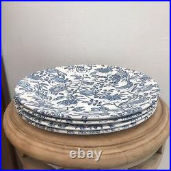 Floral Churchill Dinner Plates 4 Peony Blue White Roses Vitrified 10 Ceramic