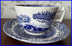Four X Spode Blue Italian, Jumbo Tea cups and Saucers, 4 cups, 4 saucers