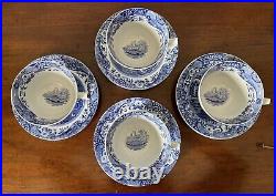 Four X Spode Blue Italian, Jumbo Tea cups and Saucers, 4 cups, 4 saucers