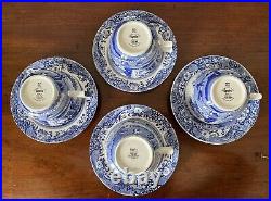 Four X Spode Blue Italian, Jumbo Tea cups and Saucers, 4 cups, 4 saucers