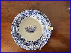 Four X Spode Blue Italian, Jumbo Tea cups and Saucers, 4 cups, 4 saucers