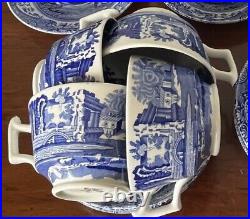 Four X Spode Blue Italian, Jumbo Tea cups and Saucers, 4 cups, 4 saucers