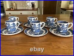 Full set of 6 Wedgwood Willow Pattern Coffee/Espresso Cans and Saucers