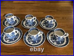 Full set of 6 Wedgwood Willow Pattern Coffee/Espresso Cans and Saucers