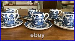 Full set of 6 Wedgwood Willow Pattern Coffee/Espresso Cans and Saucers
