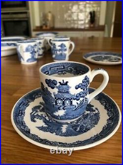 Full set of 6 Wedgwood Willow Pattern Coffee/Espresso Cans and Saucers