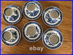 Full set of 6 Wedgwood Willow Pattern Coffee/Espresso Cans and Saucers