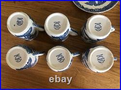 Full set of 6 Wedgwood Willow Pattern Coffee/Espresso Cans and Saucers