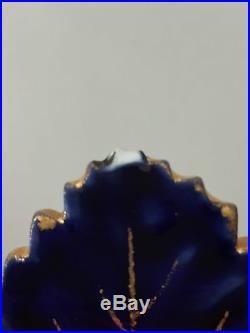 GORGEOUS Antique 19C MEISSEN Cobalt Blue Gold Gilt White Maple Leaf Plate 8 3/4