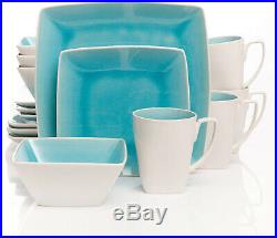 Gibson Elite Urban Luxe 16-Piece Dinnerware Set Turquoise Blue White Plates Mugs