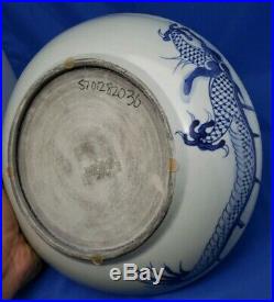 Great Chinese Blue White Large Flying Dragon Porcelain Plate