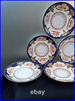 HAIG 6 Beautiful IMARI STYLE BONE CHINA White with Blue & Golden Outline