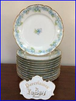 HAVILAND Limoges Schleiger 189 Blue & White Flowers Salad Plate Set of 12