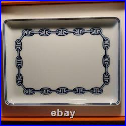 HERMES Chaine D'Ancre Square Plate Chain Pattern 16 x 12cm Blue White Limited