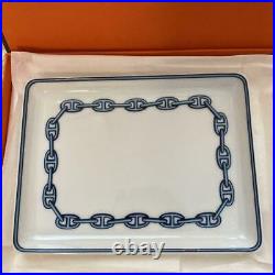 HERMES Chaine d'Aancre Plate blue square dish porcelain tableware