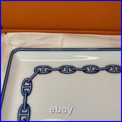 HERMES Chaine d'Aancre Plate blue square dish porcelain tableware