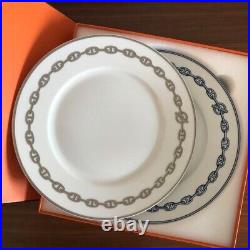 HERMES Paris CHAINE D'ANCRE Blue Dinner Plate Porcelain Round Dish 27cm