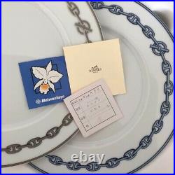 HERMES Paris CHAINE D'ANCRE Blue Dinner Plate Porcelain Round Dish 27cm