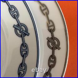 HERMES Paris CHAINE D'ANCRE Blue Dinner Plate Porcelain Round Dish 27cm