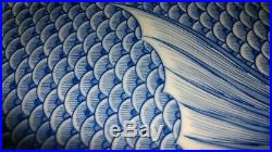HUGE 16.5 (42 cm) Japanese Imari Fish Platter Plate Signed Blue White