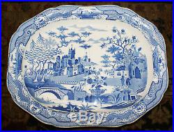 HUGE 19th Century Blue and White Chinese Motif Tree and Meat Well Platter 20