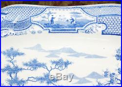 HUGE 19th Century Blue and White Chinese Motif Tree and Meat Well Platter 20