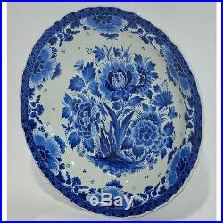 Hand Painted Blue & White Floral Dutch Royal Delft Porceleyne Fles Plate Charger