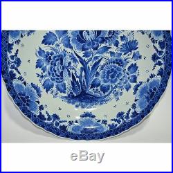 Hand Painted Blue & White Floral Dutch Royal Delft Porceleyne Fles Plate Charger