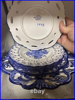 Hand Painted, Dishes, Portugal, Set 6, Vestal Alcobach, Blue, White