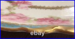 Haviland Drop Rose Pink Roses Blue Band Platter 12 Round Schleiger 55-5 READ