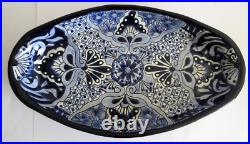 Hecho En Mexico Talavera Ulises Wall Plate Blue White Large Oval Serving Platter