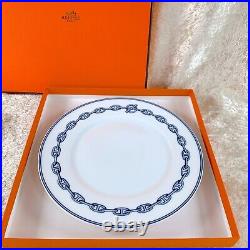 Hermes Paris Dessert Plate CHAINE D'ANCRE BLUE 22cm Porcelain Tableware withBox