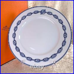Hermes Paris Dessert Plate Chaine d'Ancre Blue Porcelain Tableware with Case