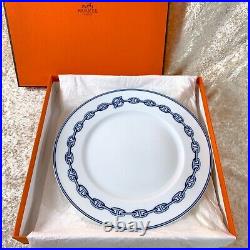 Hermes Paris Dessert Plate Chaine d'Ancre Blue Porcelain Tableware with Case