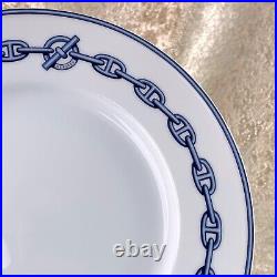 Hermes Paris Dessert Plate Chaine d'Ancre Blue Porcelain Tableware with Case